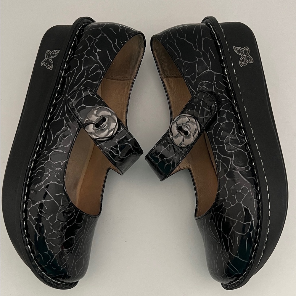 Alegria Black Etched Paloma Mary Jane Shoes Size 38 - Picture 4 of 16
